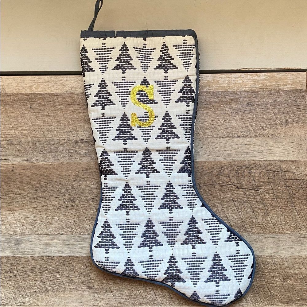 Quilted Monogrammed (S) Christmas Stocking with Trees